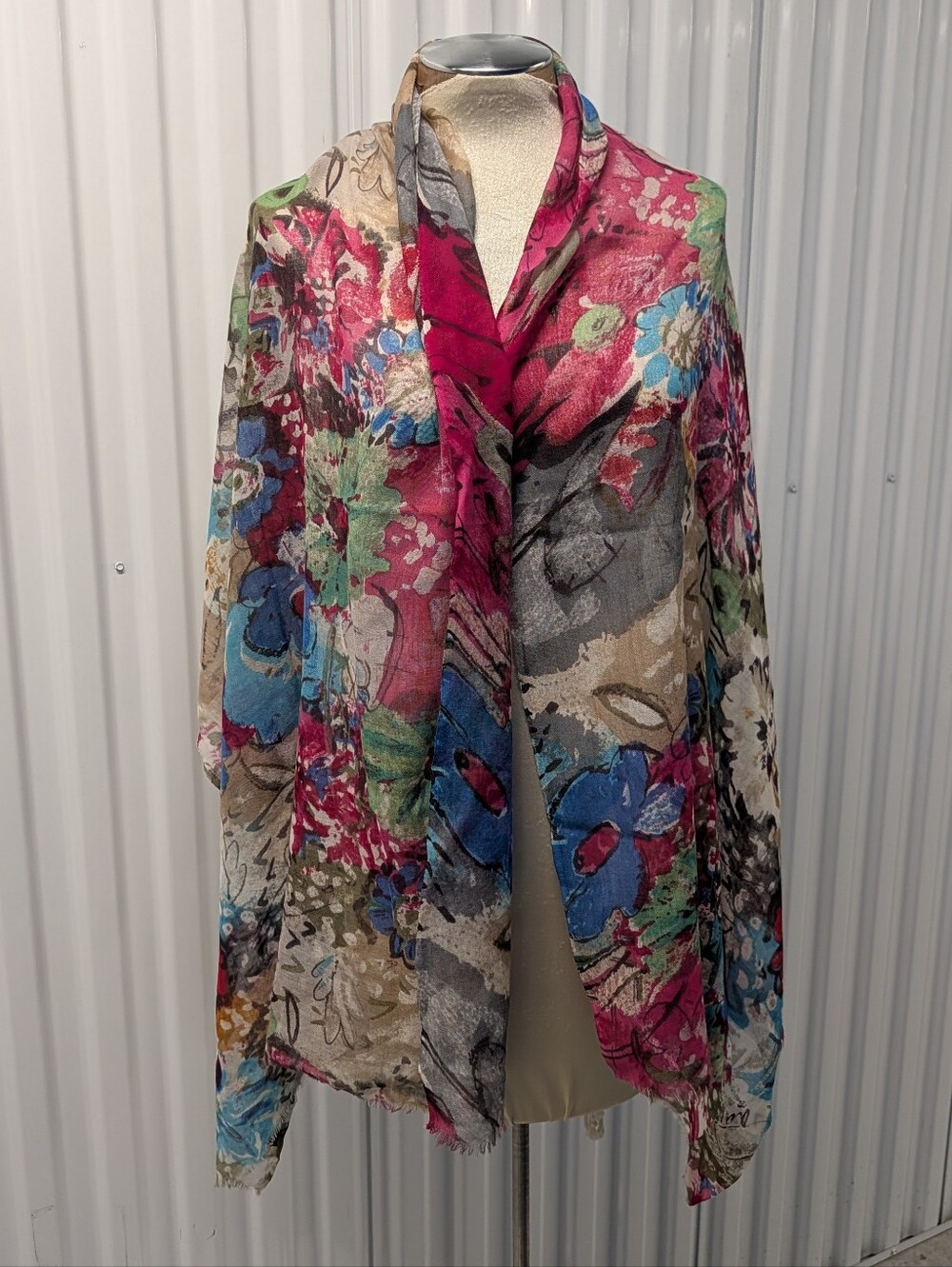 TOLANI wool silk sheer floral scarf wrap